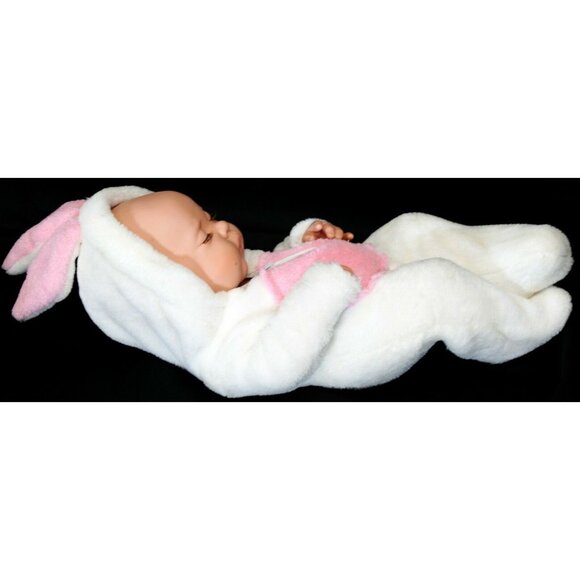 Anatomically Correct Baby Girl Doll in White Bunny Sleeper 1 Pc Eyelashes - Picture 3 of 12
